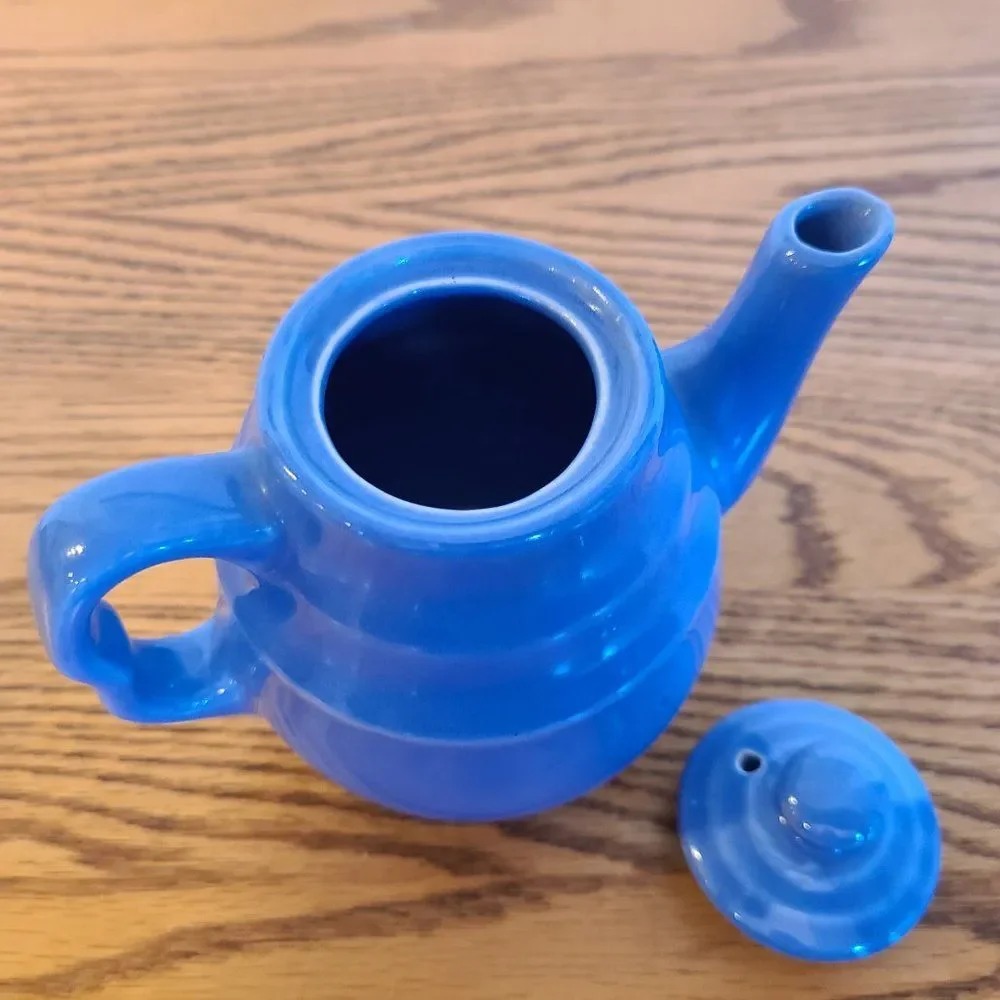 Blue Stoneware Teapot Vintage Made In U.S.A. 2 Cup Capacity